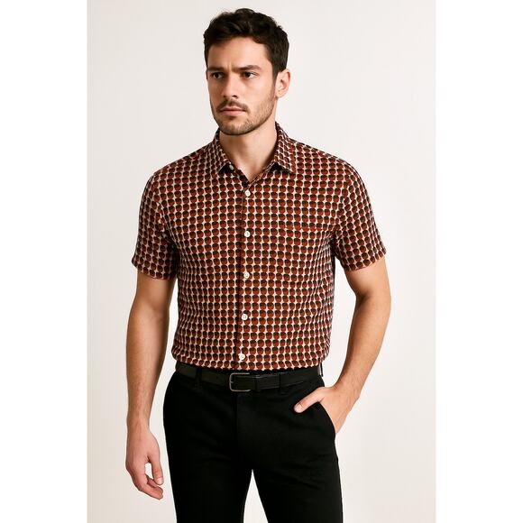 Murano Retro Liquid Gold 100% Cotton Large Normcore Dad Golf SS Button Up LARGE - Picture 1 of 6